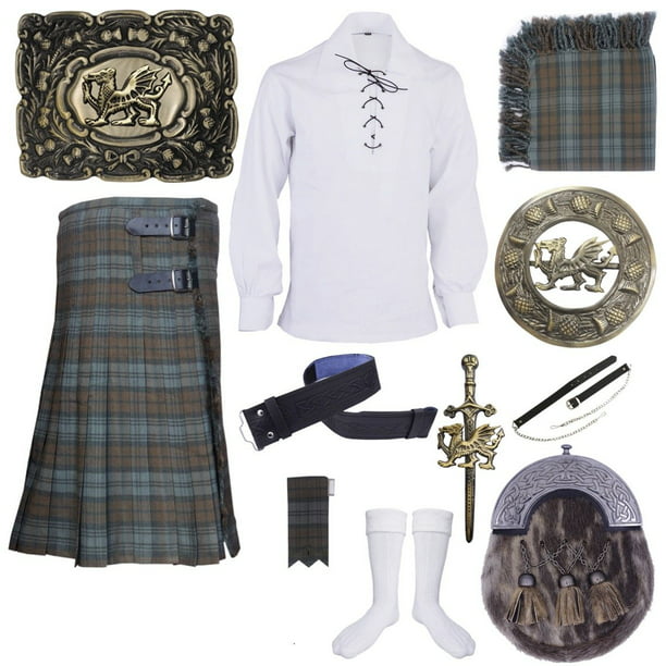 Scottish Full Dress Kilt Sporran Seal Skin Welsh Dragon Celtic Black Finish/Kilt